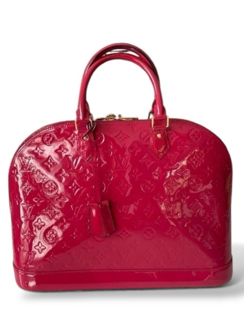Louis Vuitton Pink Rose Indian Raspberry Leather Monogram Vernis Alma GM